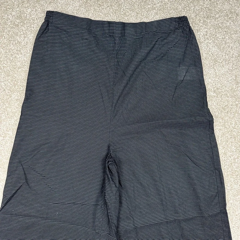 Khaadi Black Striped Wide Leg Pants Eyelet Lace Hem Cotton Blend Trousers
